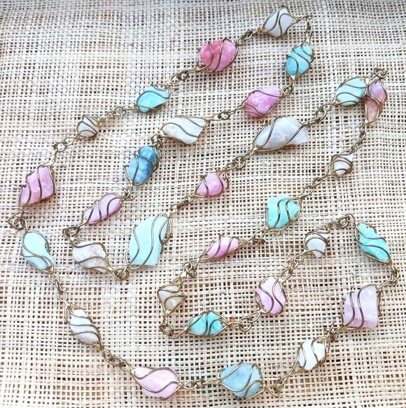 Unique Vintage Jewelry - VTG Unique Gold Tone Wire Caged Multicolor Gemstone 30" Necklace Women's Jewelry